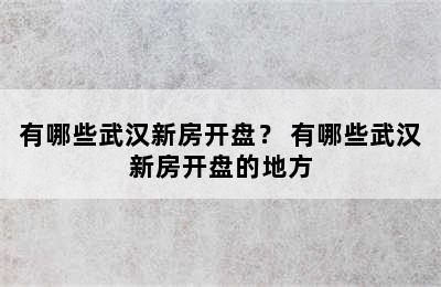 有哪些武汉新房开盘？ 有哪些武汉新房开盘的地方